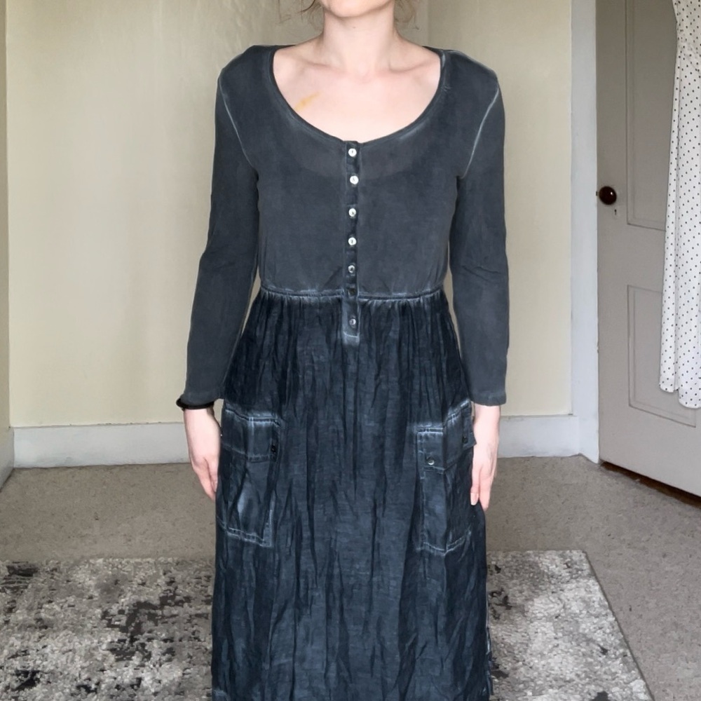 Soma Long Sleeve Scoop Neck Sundress Double Lined Adjustable Straps Button Up - Picture 10 of 13